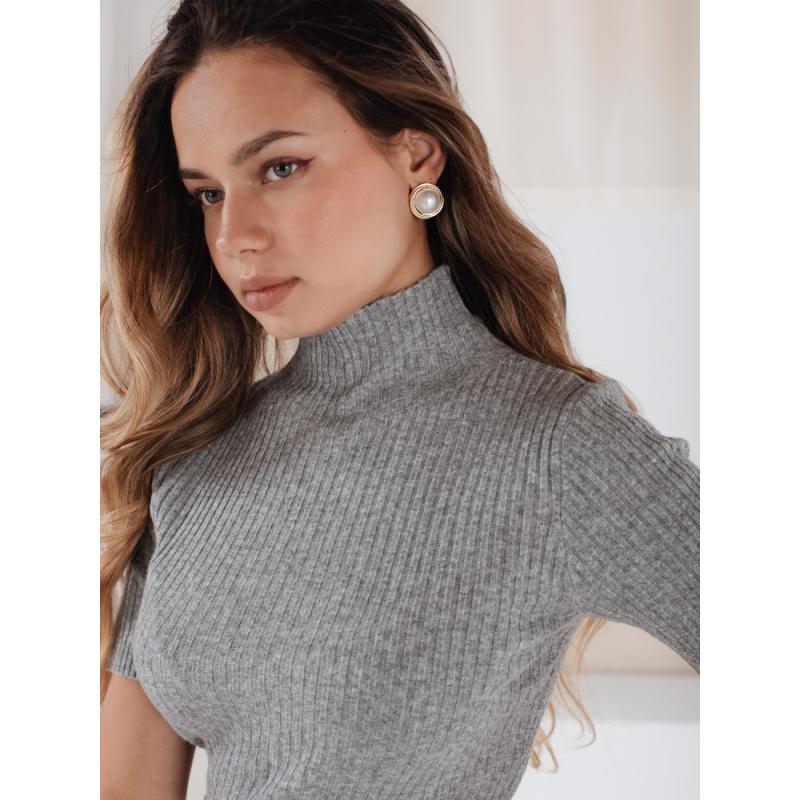 Dámský pruhovaný svetr s krátkými rukávy GIRLGLORY šedý