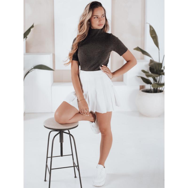 Dámský pruhovaný svetr s krátkými rukávy GIRLGLORY hnědý