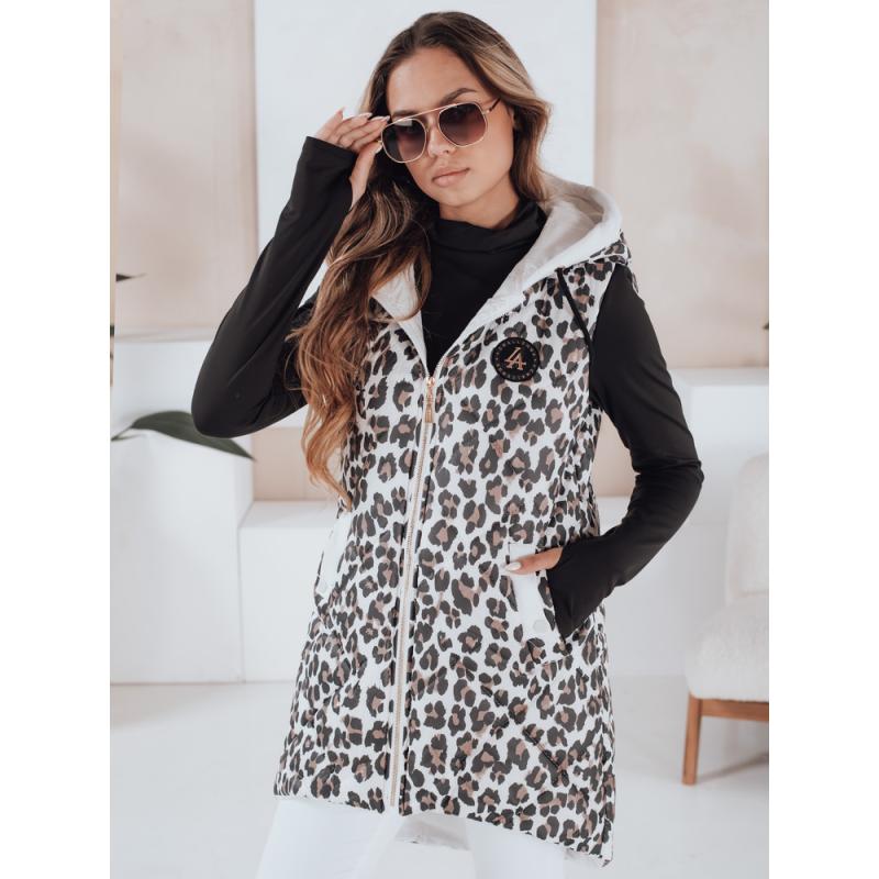 Női steppelt mellény leopárdmintás ELMERA fehér