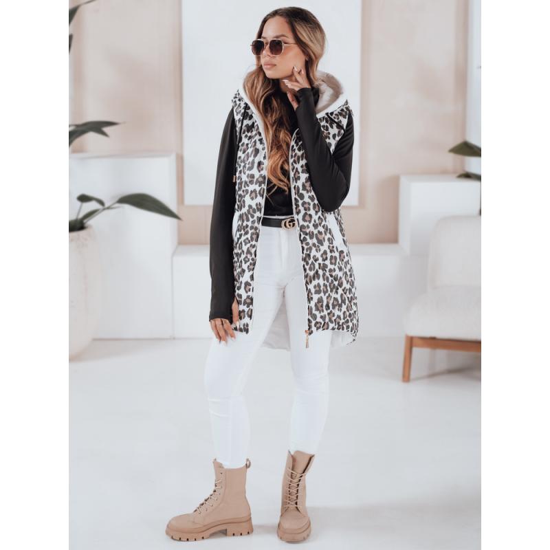 Női steppelt mellény leopárdmintás ELMERA fehér