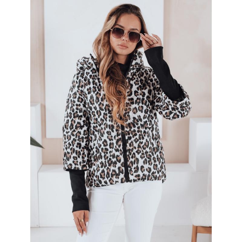Dámska prechodna bunda s leopardím vzorem VARESSA biela