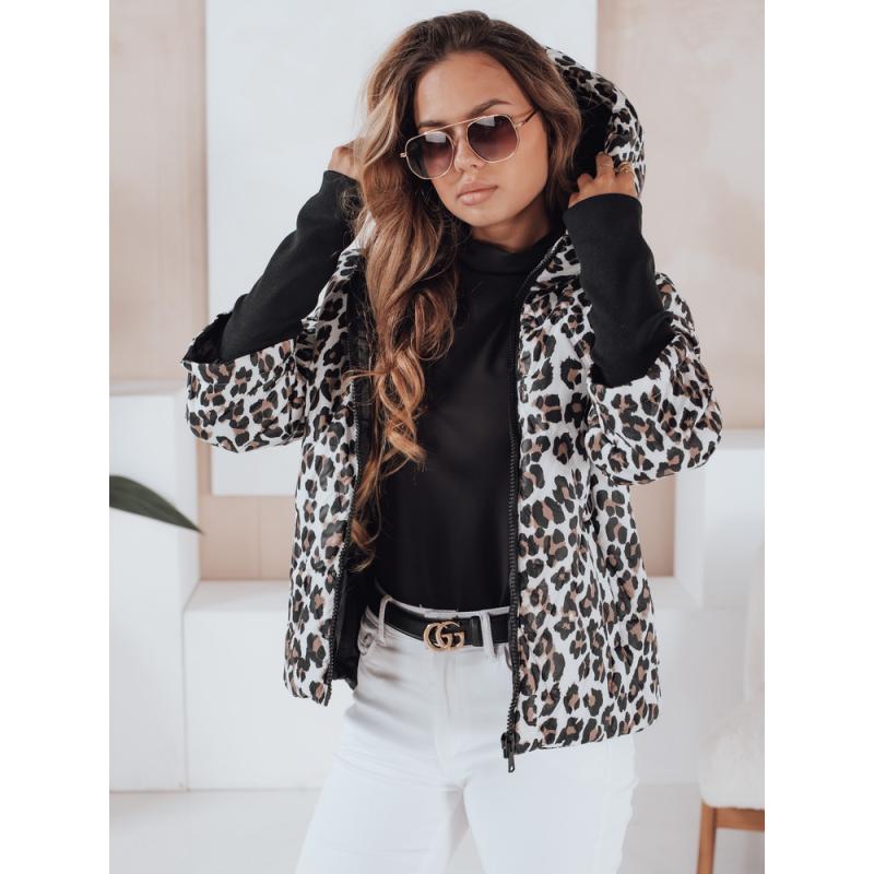 Dámska prechodna bunda s leopardím vzorem VARESSA biela