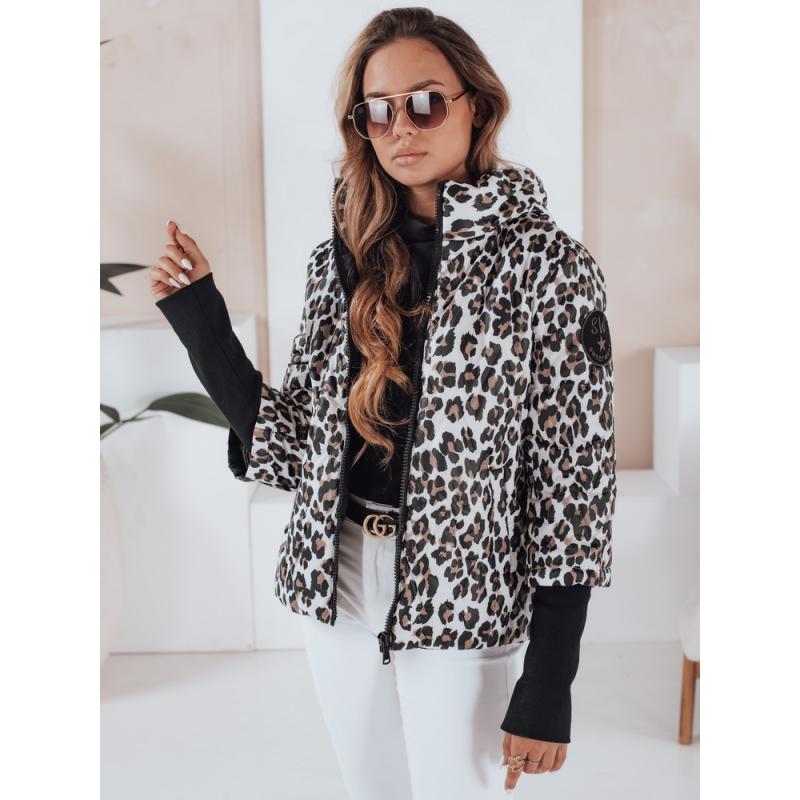 Dámska prechodna bunda s leopardím vzorem VARESSA biela