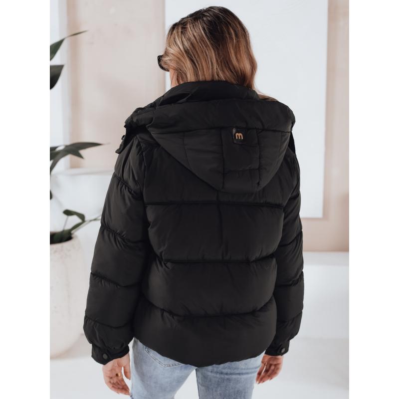 Női téli steppelt kabát kapucnis fekete