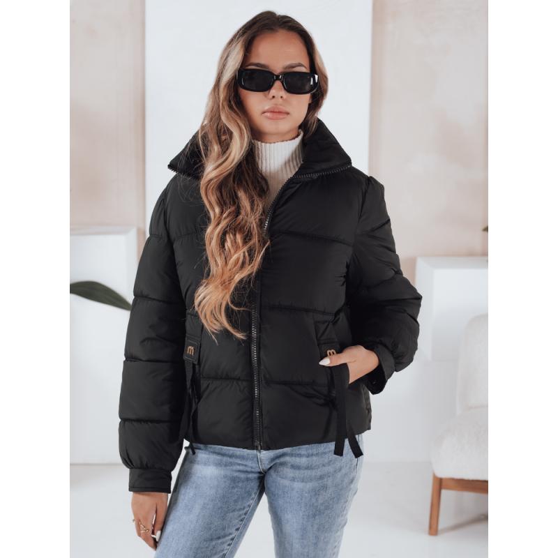 Női téli steppelt kabát kapucnis fekete