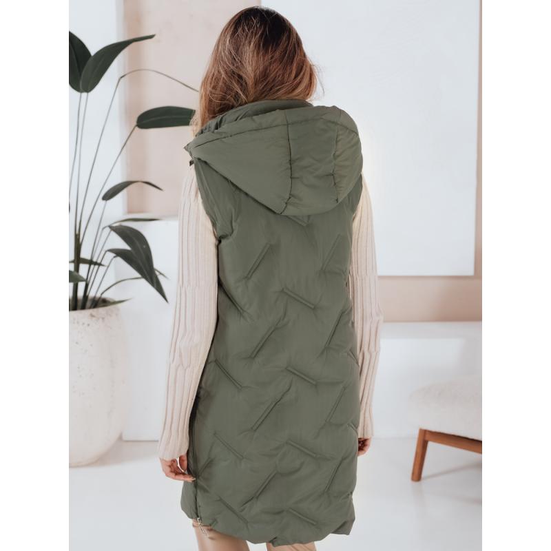 Női hosszú steppelt mellény kapucnival zöld