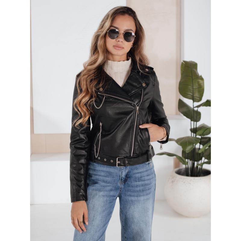 Dámská koženková bunda ve stylu ramones, černá
