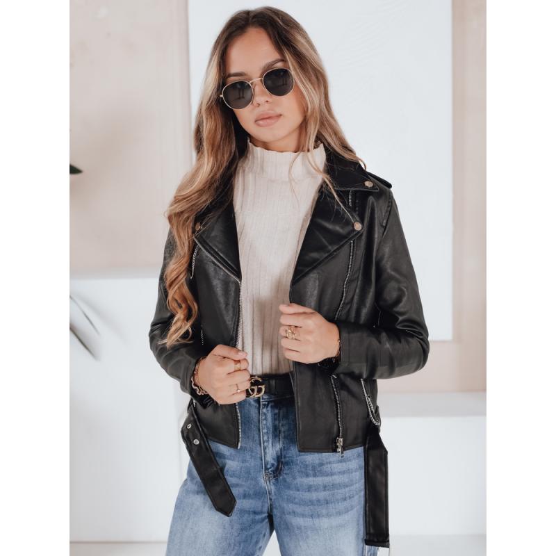 Dámská koženková bunda ve stylu ramones, černá