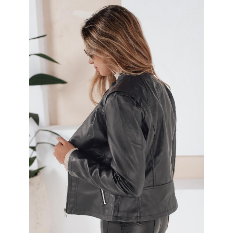Dámská koženková bunda ve stylu ramones, černá