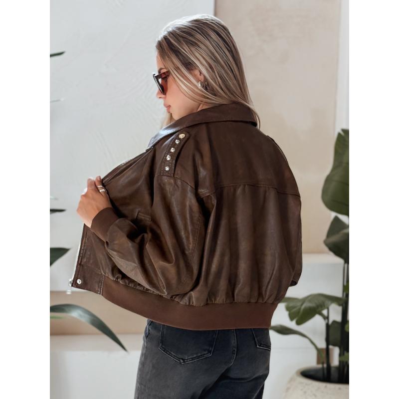 Dámská koženková bunda bomber, hnědá