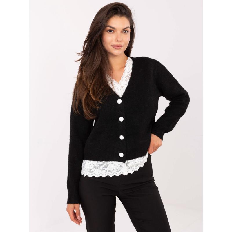 Fekete kardigán átlátszó betéttel