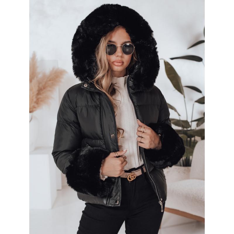 Dámska zimna bunda YOUWARM krátka prešívaná s kožušinkou čierna