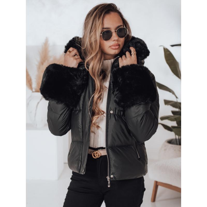 Dámska zimna bunda YOUWARM krátka prešívaná s kožušinkou čierna