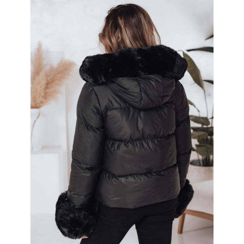 Dámska zimna bunda YOUWARM krátka prešívaná s kožušinkou čierna