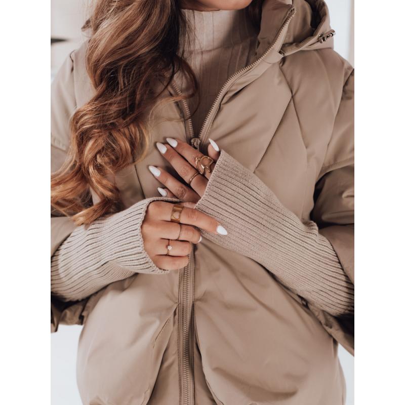 Női téli kabát MISSLAYER kapucnival, kamel