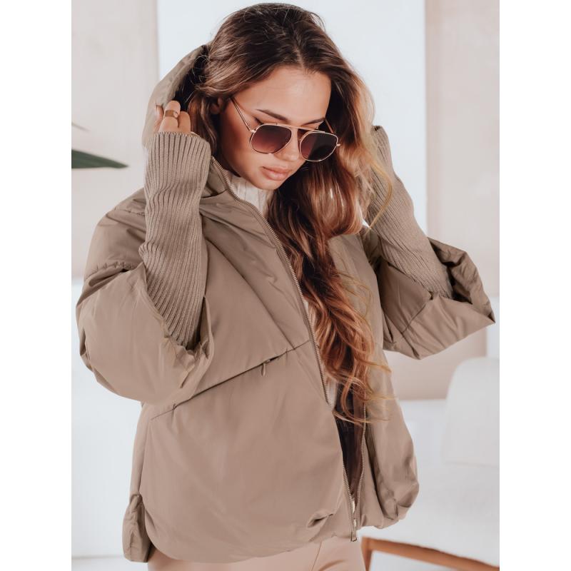 Női téli kabát MISSLAYER kapucnival, sötét bézs