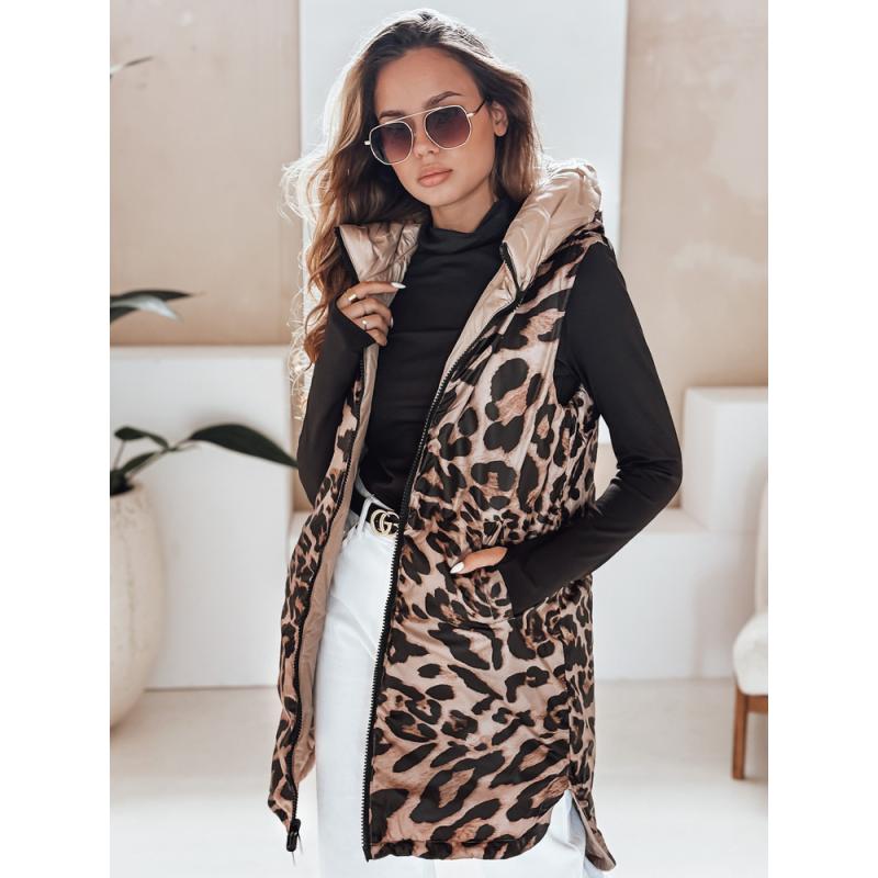 Dámská oboustranná vesta s kapucí, kamelová