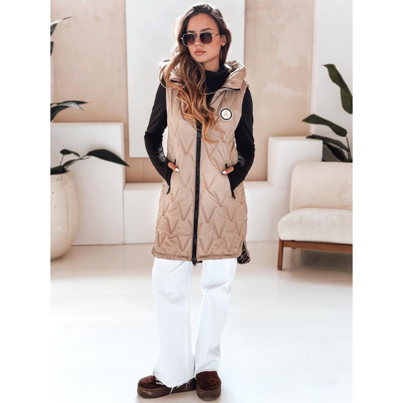 Dámská oboustranná vesta s kapucí, kamelová