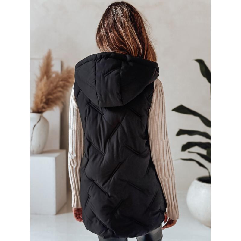 Női steppelt kabát kapucnival, fekete