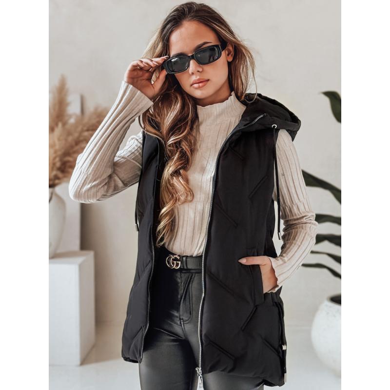 Női steppelt kabát kapucnival, fekete