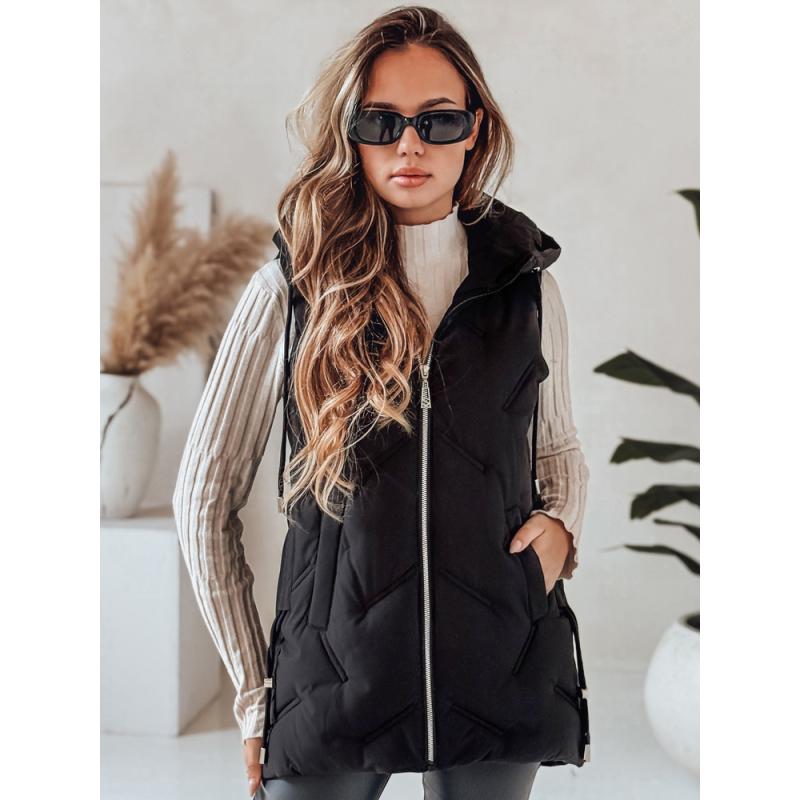 Női steppelt kabát kapucnival, fekete