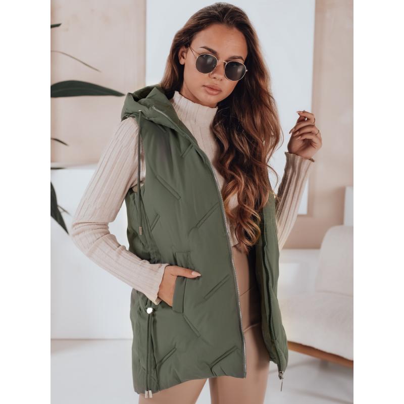 Dámská dlouhá prošívaná vesta s kapucí zelená