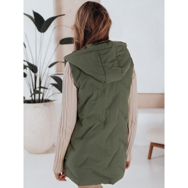Dámská dlouhá prošívaná vesta s kapucí zelená