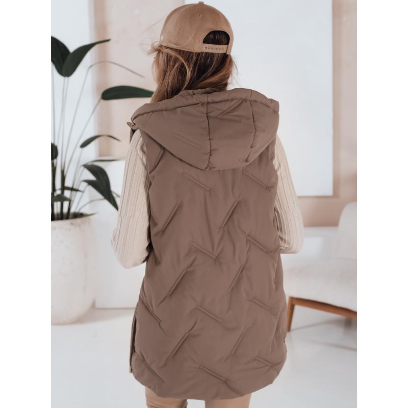 Női steppelt kabát kapucnival, sötét bézs