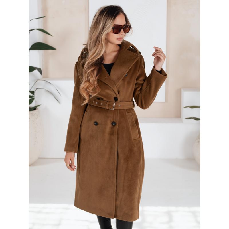 Női téli kabát, klasszikus trenchcoat, barna