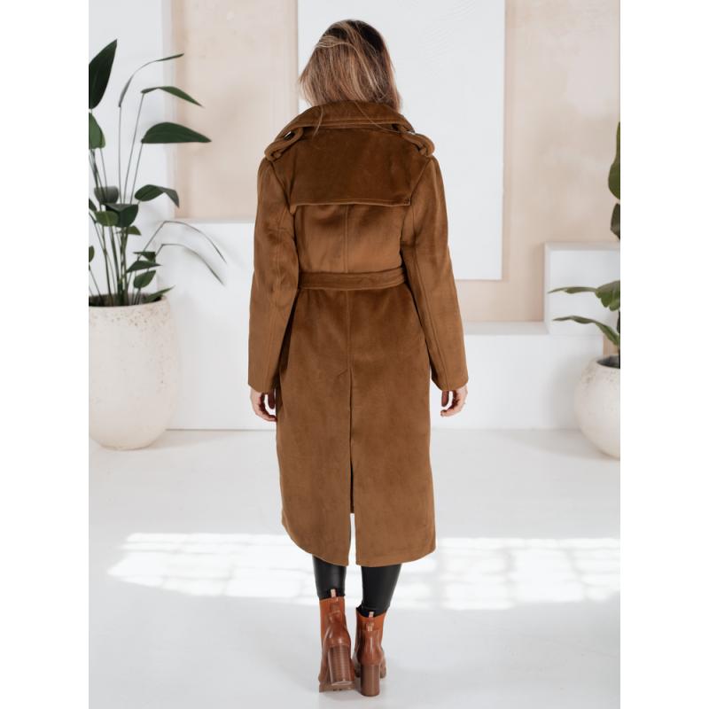 Női téli kabát, klasszikus trenchcoat, barna