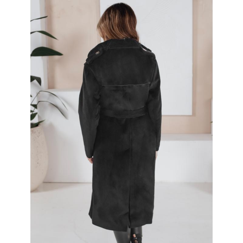 Női téli kabát, klasszikus trenchcoat, fekete