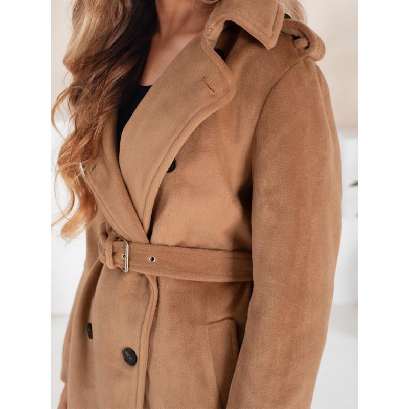 Női téli kabát, klasszikus trenchcoat, kamel