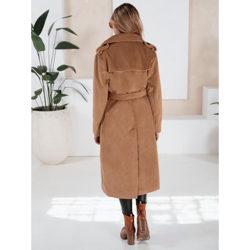 Női téli kabát, klasszikus trenchcoat, kamel