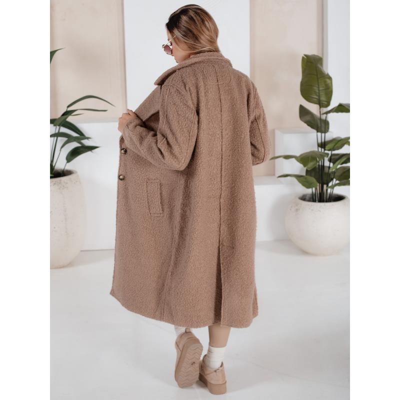 Dlhý dámsky kožuch, béžový