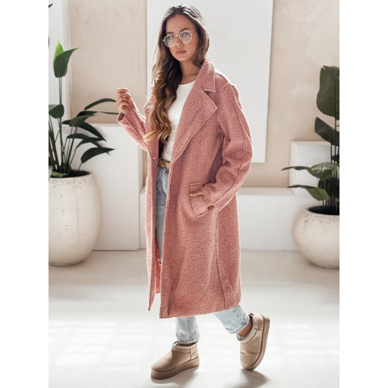 Dlhý dámsky kožuch, ružový