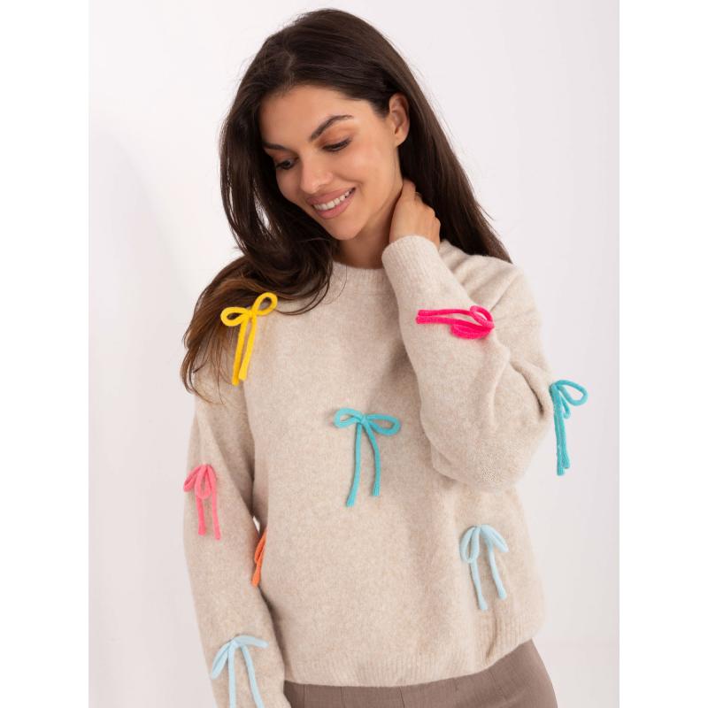 Világos lila klasszikus pulóver kerek nyakkivágással