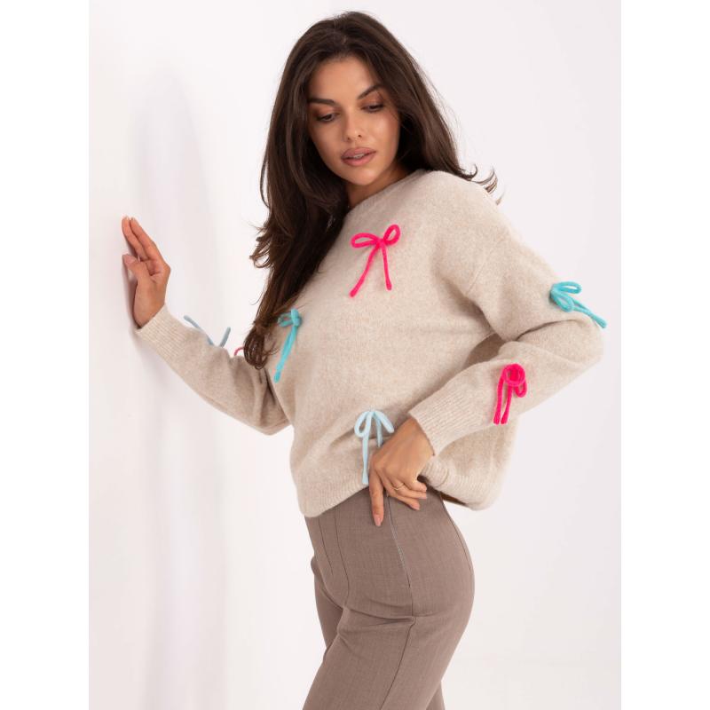 Világos lila klasszikus pulóver kerek nyakkivágással