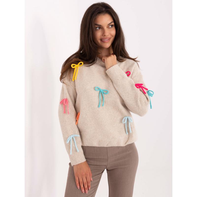 Világos lila klasszikus pulóver kerek nyakkivágással