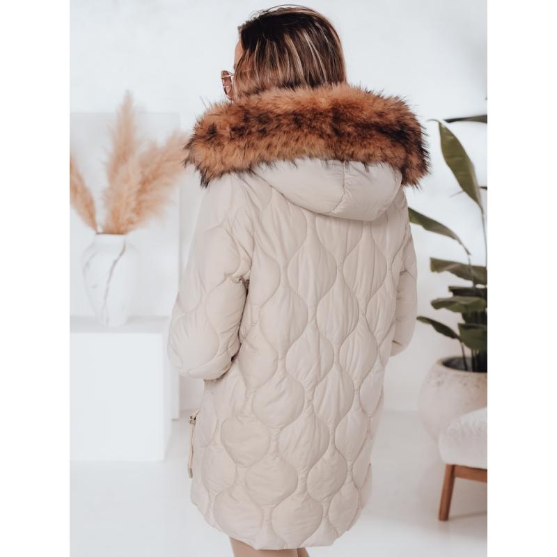 Dámska zimná bunda LUMORE prešívaná s kapucňou svetlo béžová