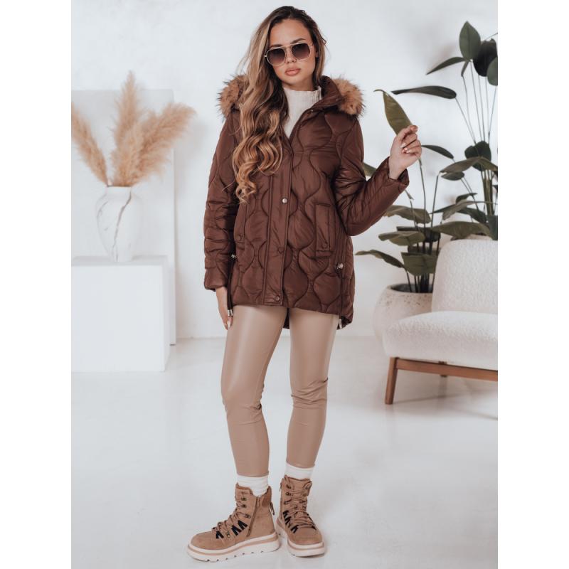 Dámska zimná prešívaná bunda LUMORE s kapucňou hnedá