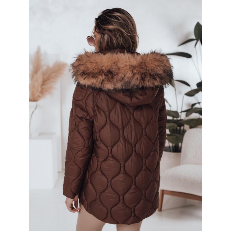Dámska zimná prešívaná bunda LUMORE s kapucňou hnedá