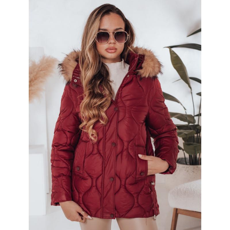 Dámska zimná prešívaná bunda LUMORE s kapucňou bordová