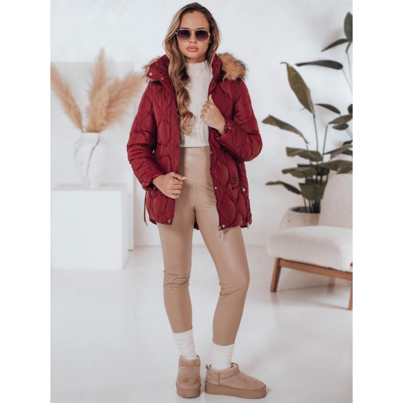 Dámska zimná prešívaná bunda LUMORE s kapucňou bordová