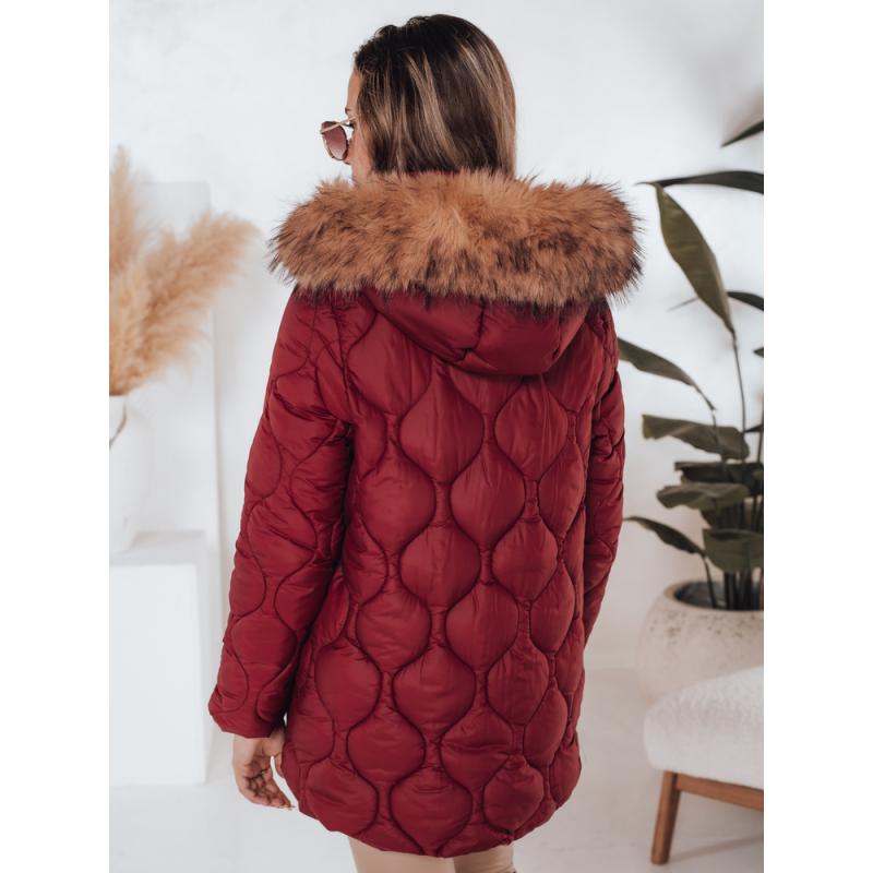 Dámska zimná prešívaná bunda LUMORE s kapucňou bordová
