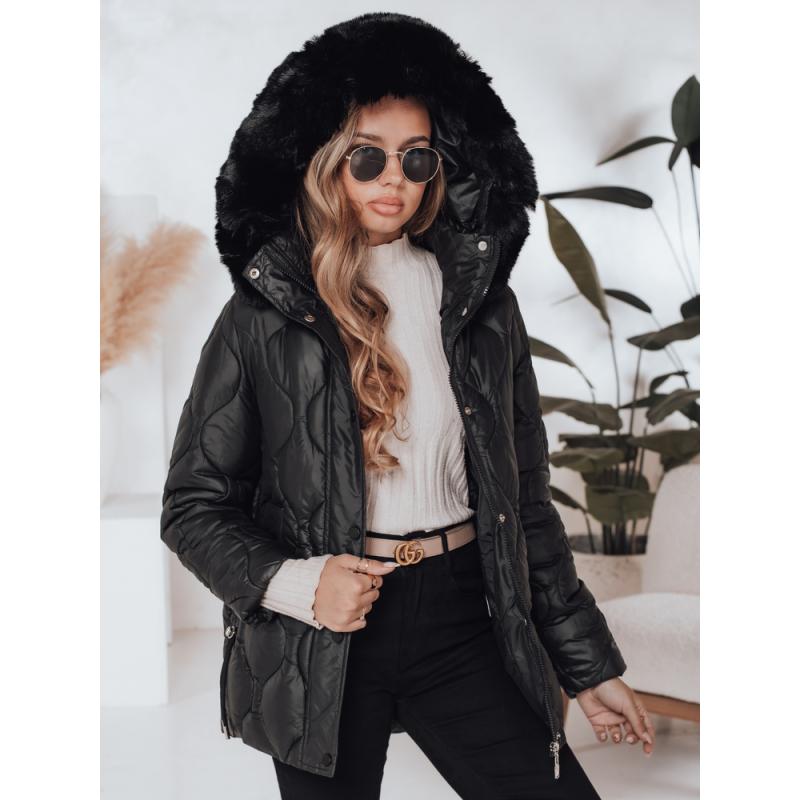 Dámska zimná prešívaná bunda LUMORE s kapucňou čierna