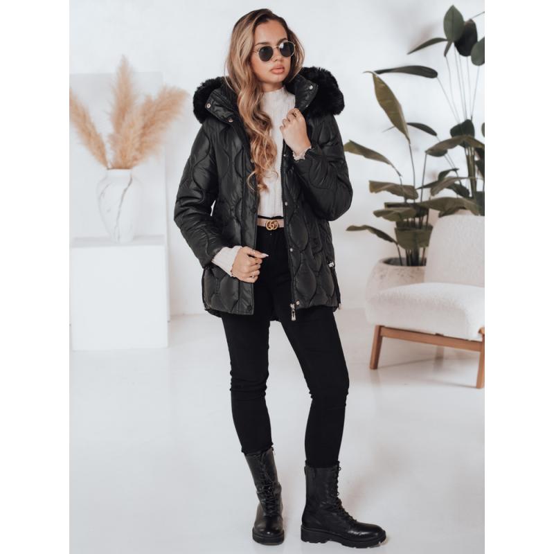 Dámska zimná prešívaná bunda LUMORE s kapucňou čierna