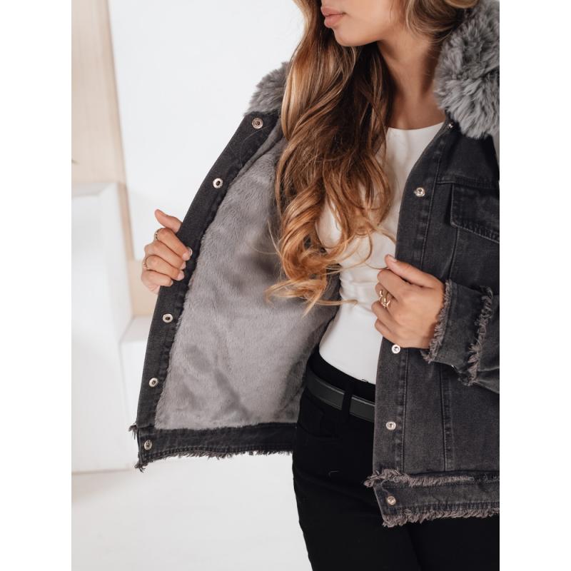 Dámska džínsová bunda FURDENIM s kožušinou, tmavošedá