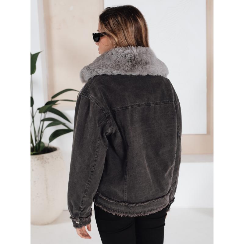 Dámska džínsová bunda FURDENIM s kožušinou, tmavošedá