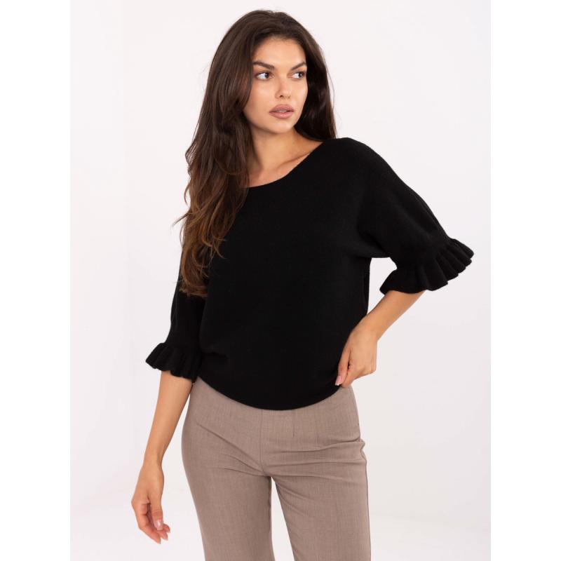 Fluoreszkáló zöld klasszikus pulóver kerek nyakkivágással