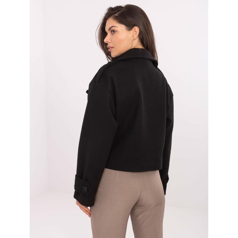 Černý dvouřadový dámský kabát RUE PARIS